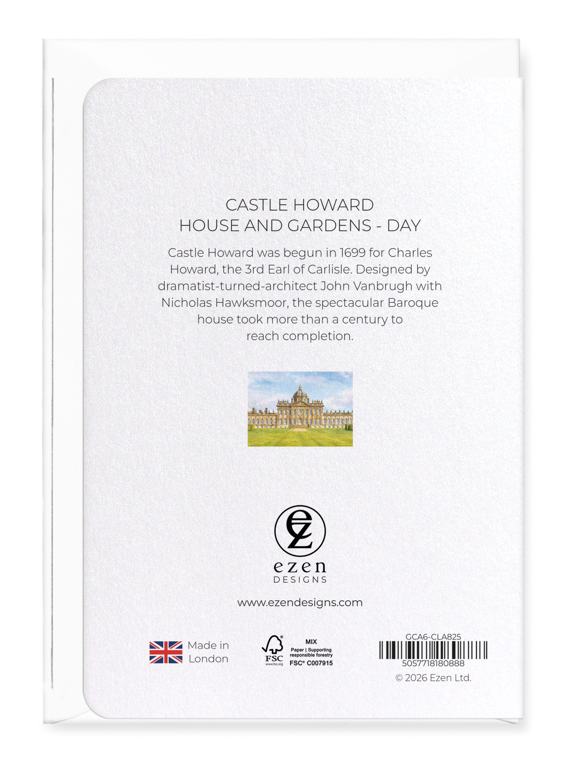 Ezen - Castle Howard House and Gardens - Day - Greeting Card - Back