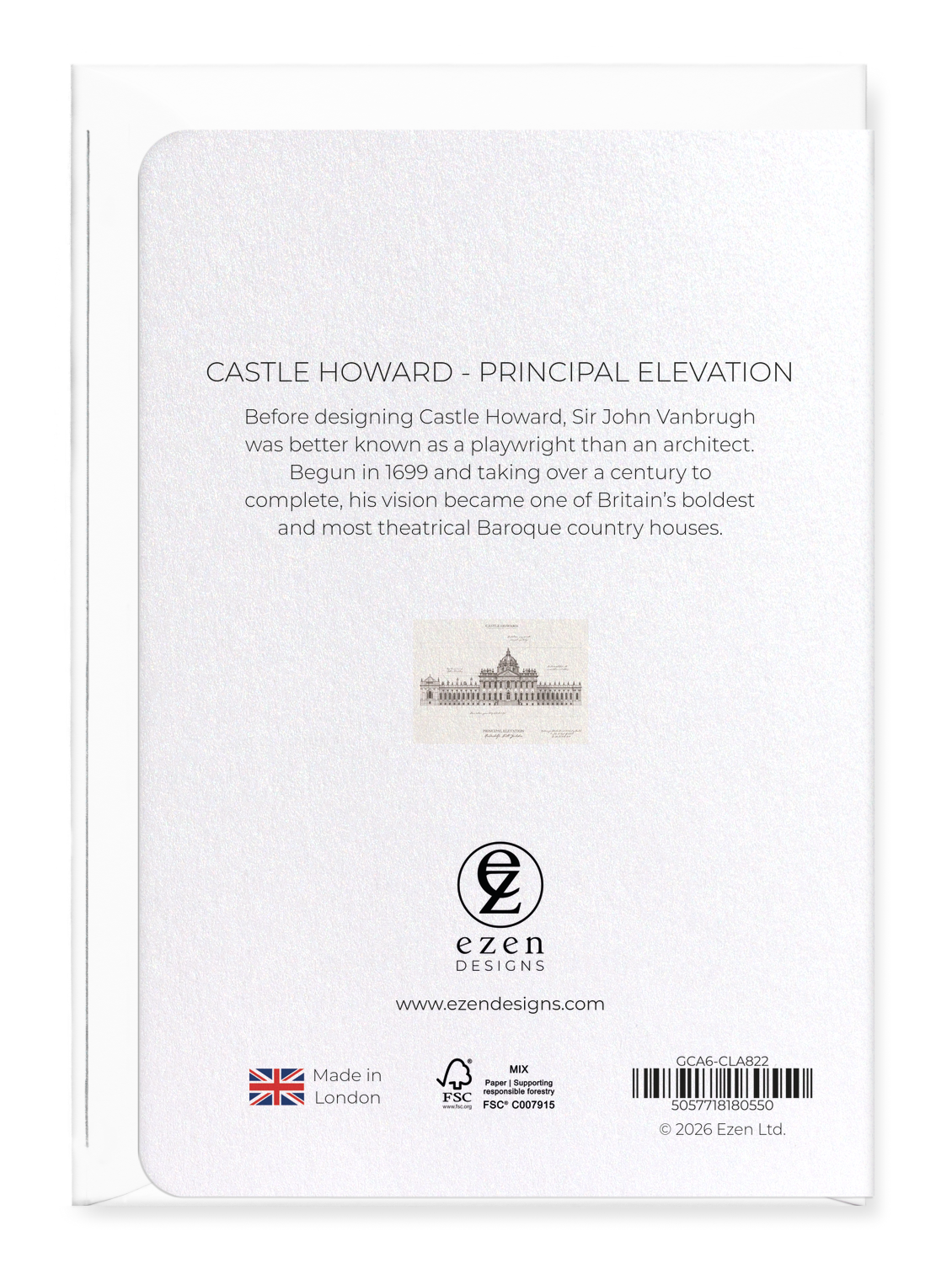 Ezen - Castle Howard - Principal Elevation - Greeting Card - Back