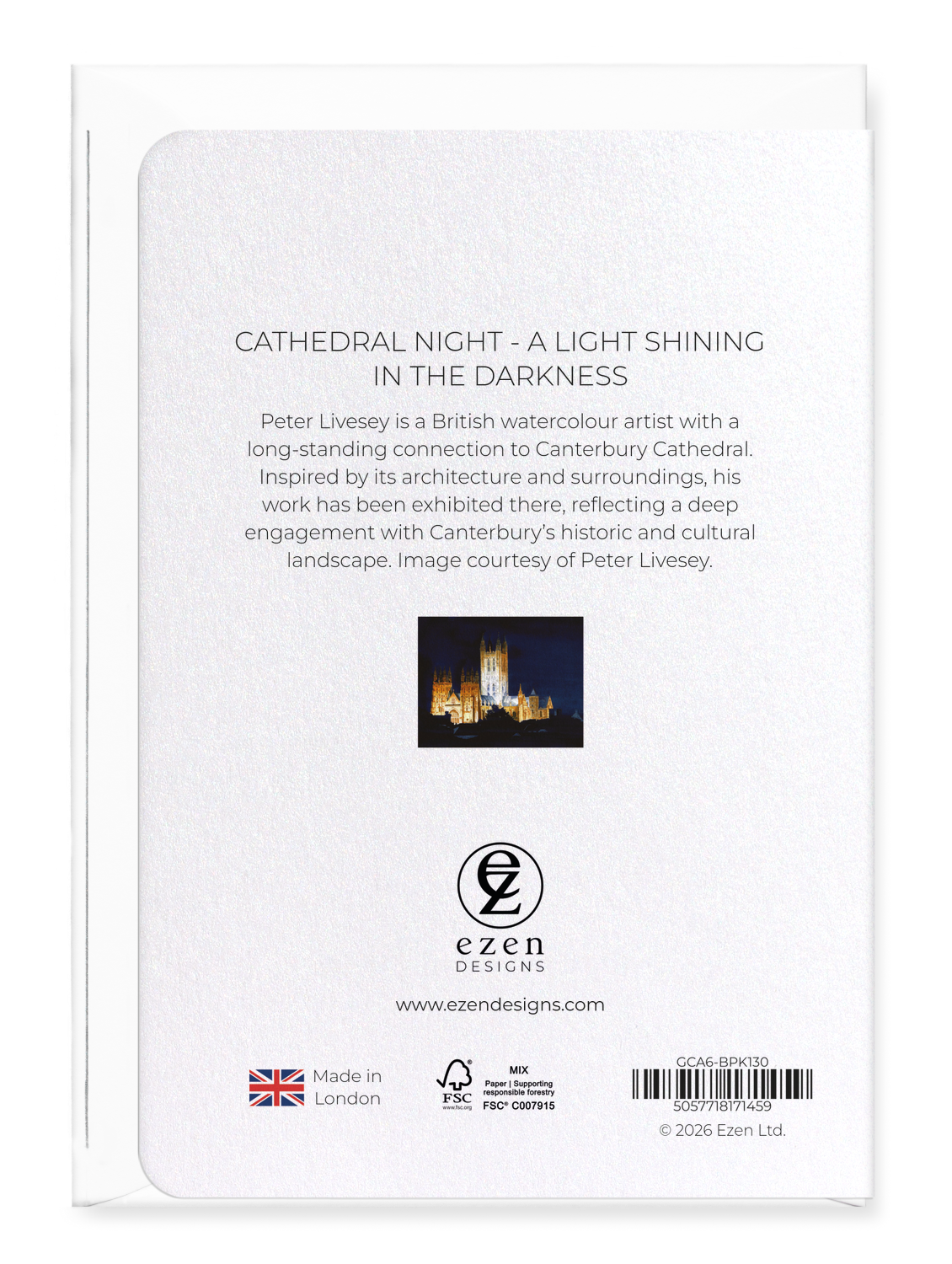 Ezen - Cathedral Night - A Light Shining in the Darkness - Greeting Card - Back