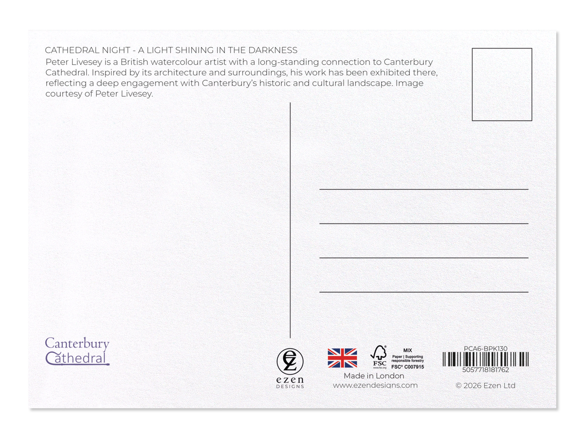 Ezen - Cathedral Night - A Light Shining in the Darkness - Postcard - Back