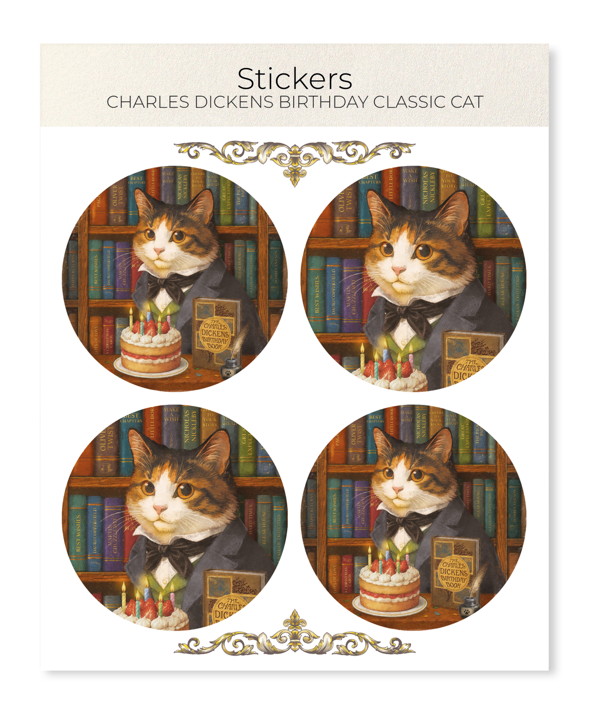 Ezen - Charles Dickens birthday classic cat - Sticker Set