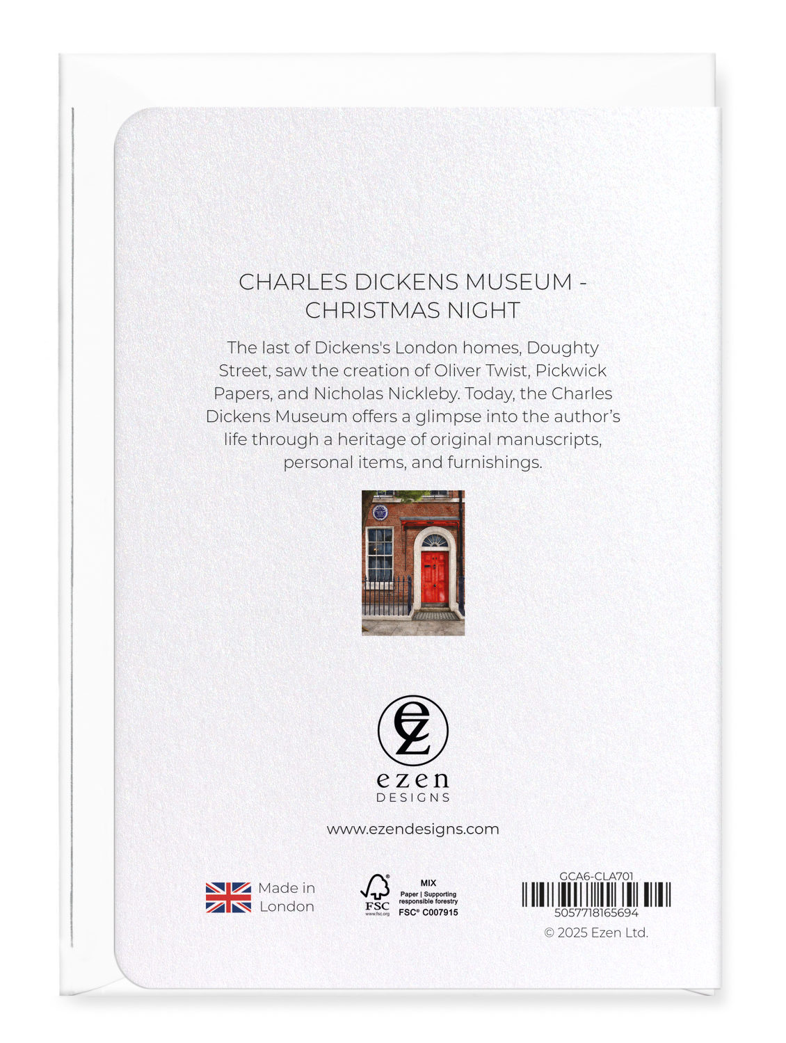 Ezen - CHARLES DICKENS MUSEUM - CHRISTMAS NIGHT - Greeting Card - Back