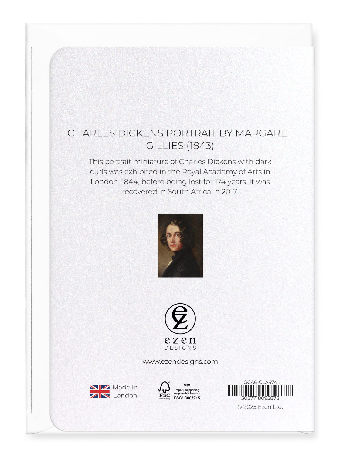 Ezen - Charles Dickens Portrait by Margaret Gillies (1843) - Greeting Card - Back