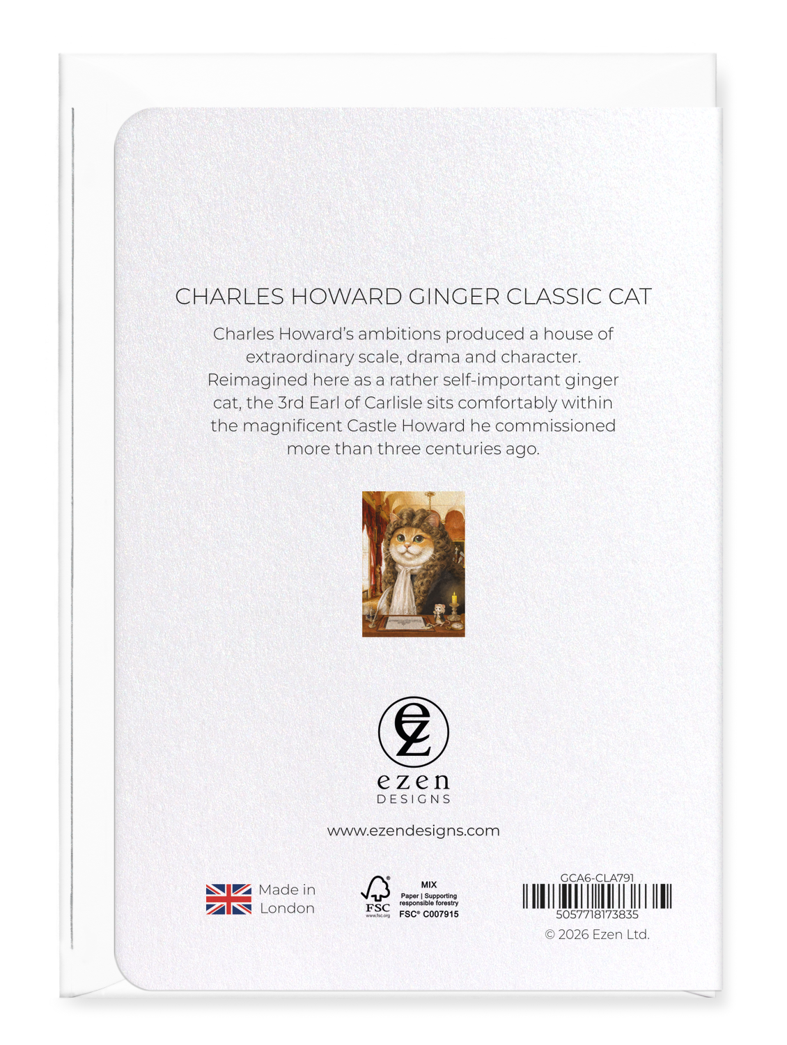 Ezen - Charles Howard Ginger Classic Cat - Greeting Card - Back