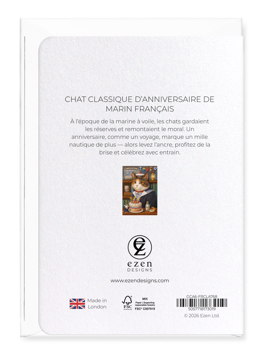 Ezen - CHAT CLASSIQUE D’ANNIVERSAIRE DE MARIN FRANÇAIS - Greeting Card - Back
