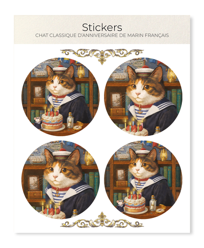 Ezen - CHAT CLASSIQUE D’ANNIVERSAIRE DE MARIN FRANÇAIS - Sticker Set