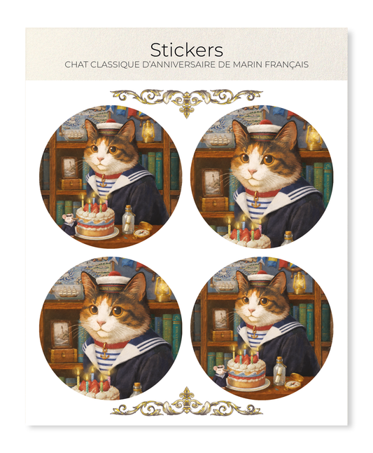 Ezen - CHAT CLASSIQUE D’ANNIVERSAIRE DE MARIN FRANÇAIS - Sticker Set