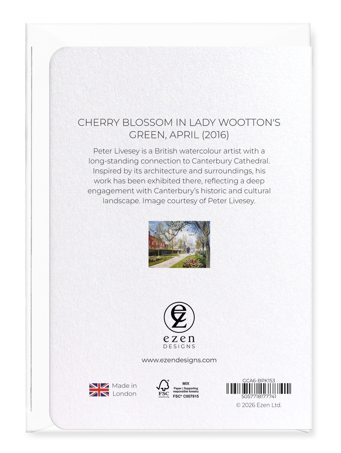 Ezen - Cherry Blossom in Lady Wootton's Green, April (2016) - Greeting Card - Back