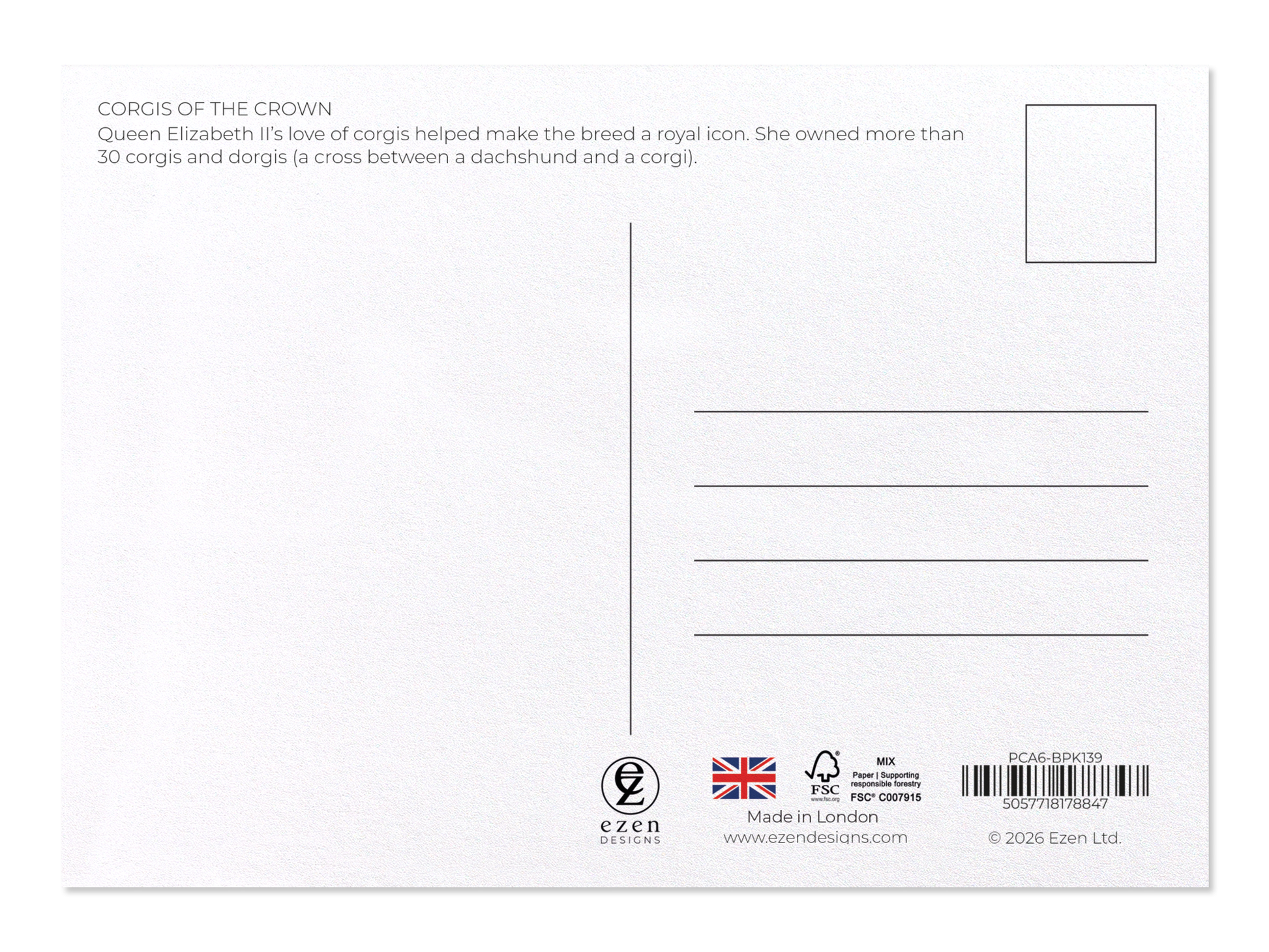 Ezen - Corgis of the Crown - Postcard - Back