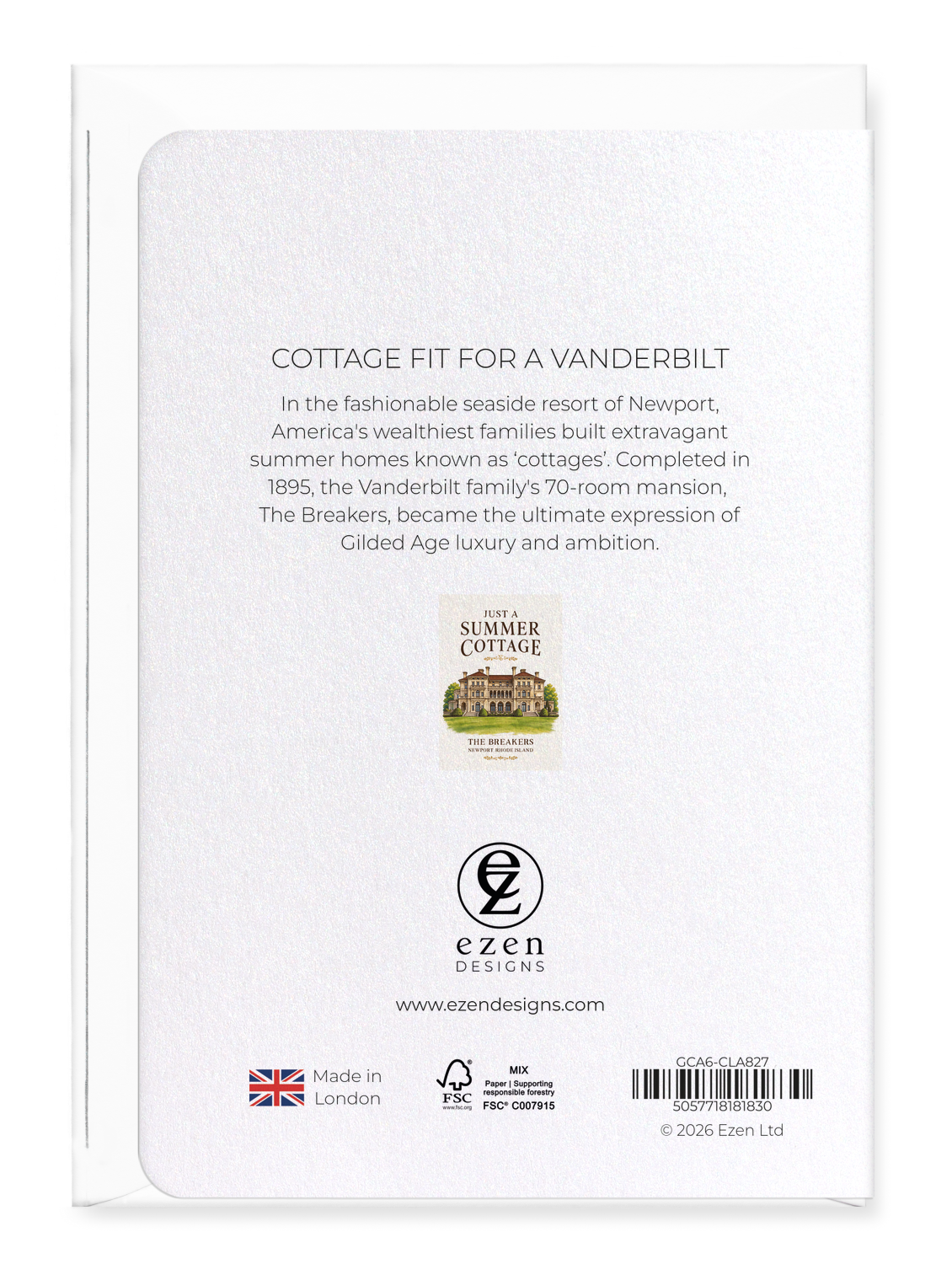 Ezen - Cottage fit for a Vanderbilt - Greeting Card - Back