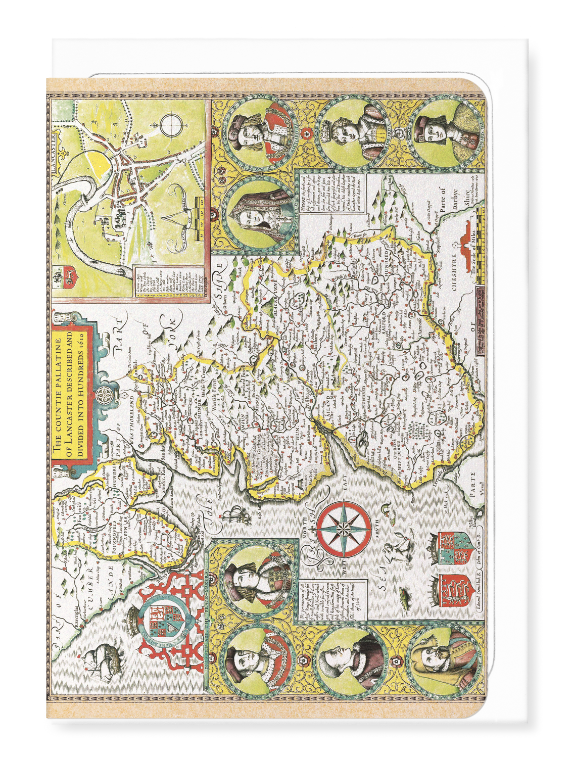 Ezen - County of Lancaster by John Speed (1610) - Greeting Card - Front