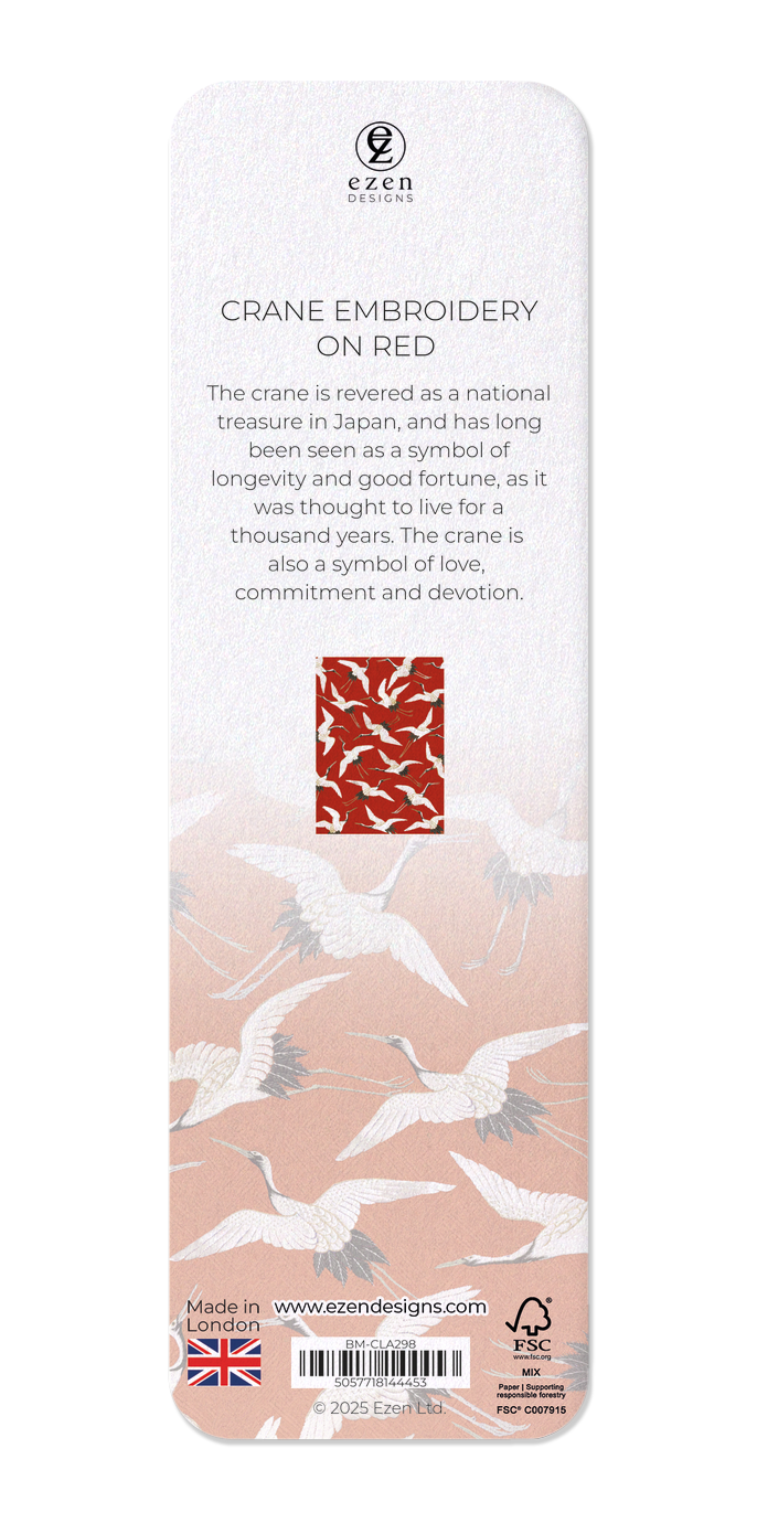 Ezen - Crane embroidery on red - Bookmark - Back