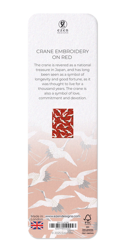 Ezen - Crane embroidery on red - Bookmark - Back