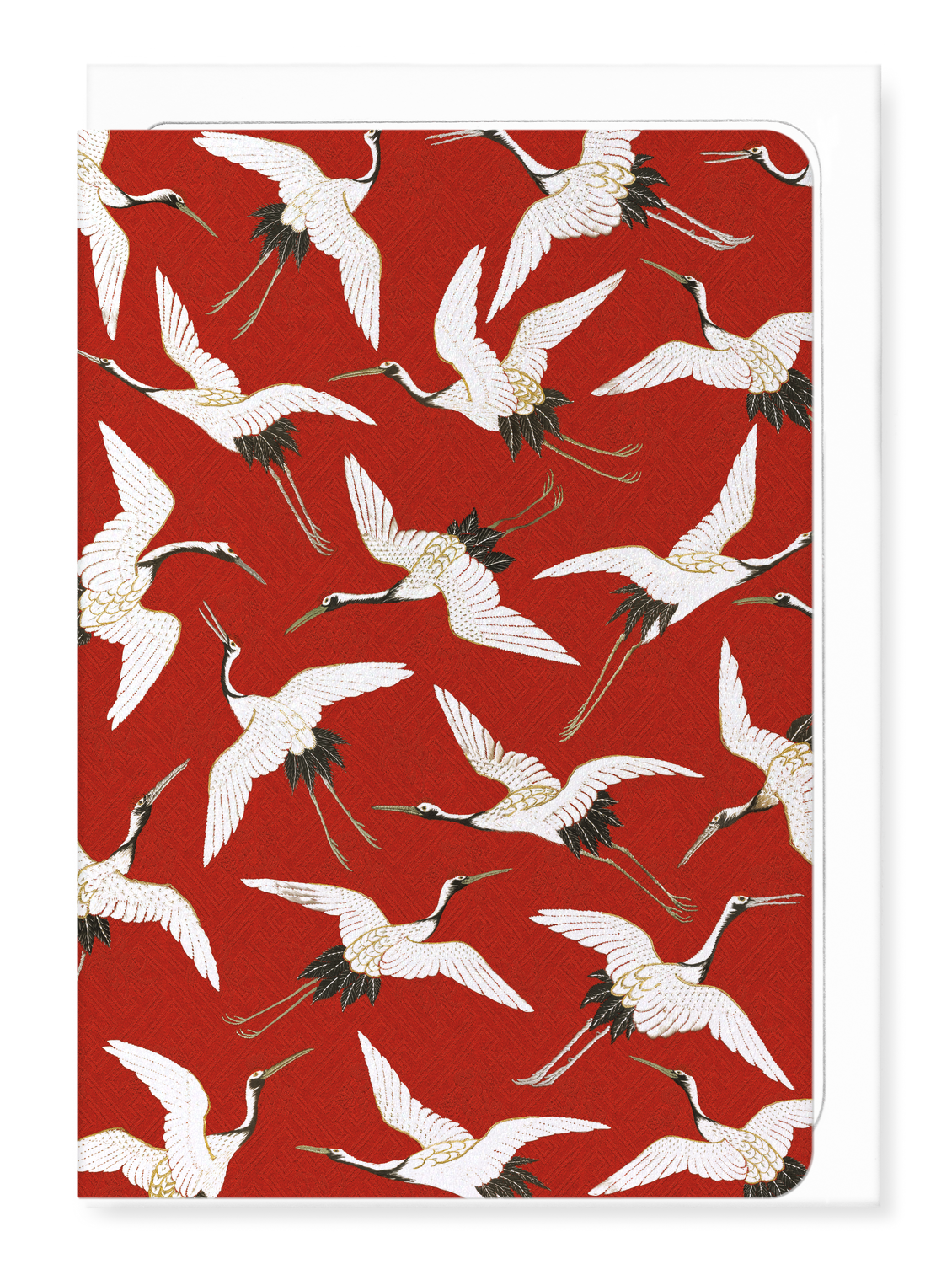 Ezen - Crane embroidery on red - Greeting Card - Front