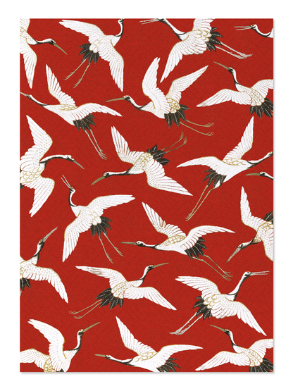 Ezen - Crane embroidery on red - Postcard - Front