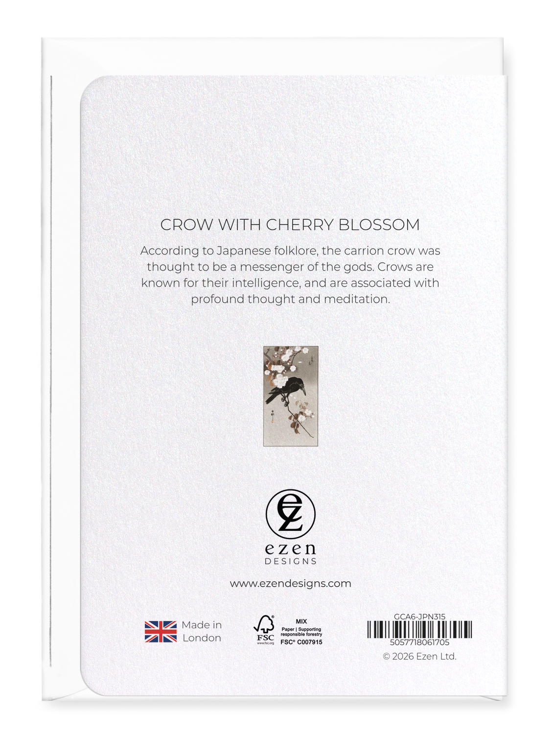 Ezen - Crow with cherry blossom - Greeting Card - Back