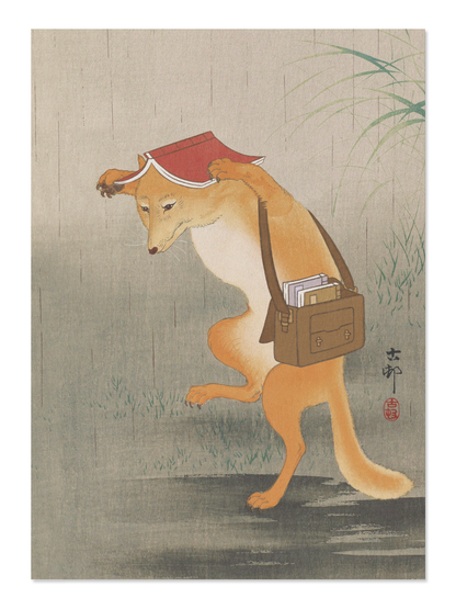 Ezen - Dancing Book loving fox - Postcard - Front