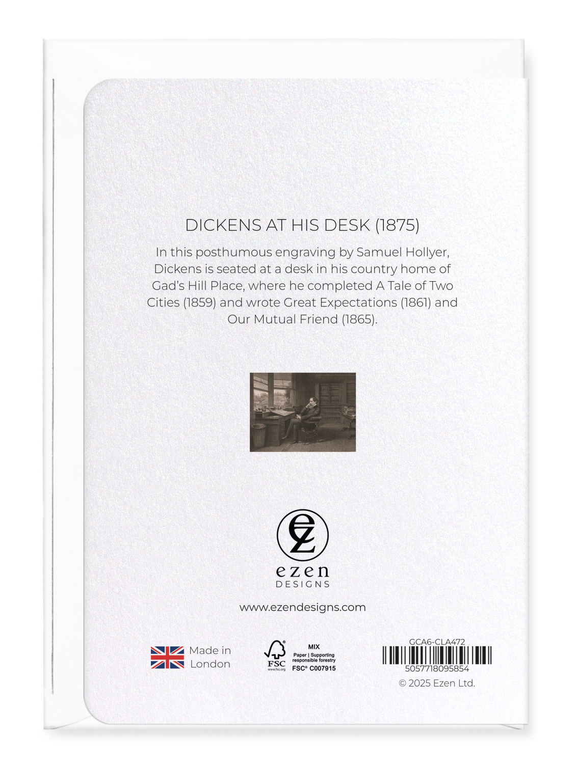 Ezen - Dickens At His Desk (1875) - Greeting Card - Back