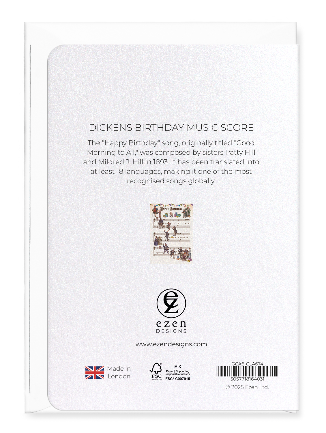 Ezen - Dickens birthday music score - Greeting Card - Back