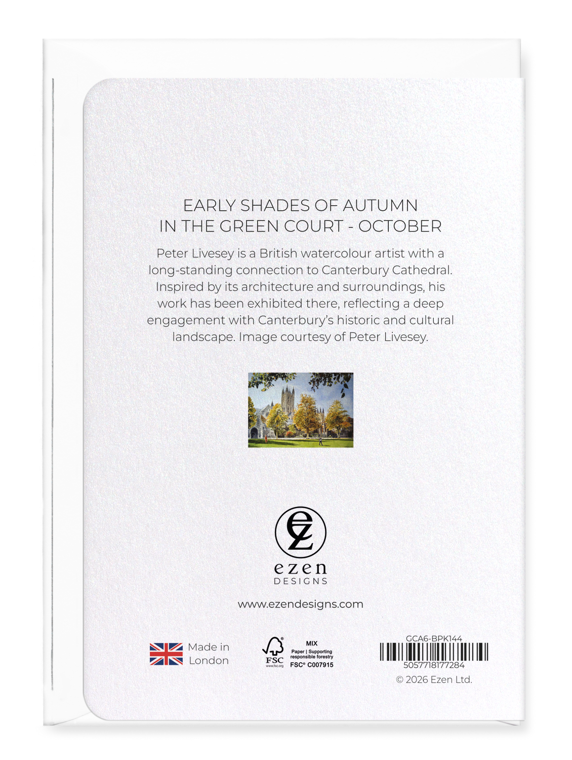 Ezen - Early shades of Autumn in the green court - October - Greeting Card - Back