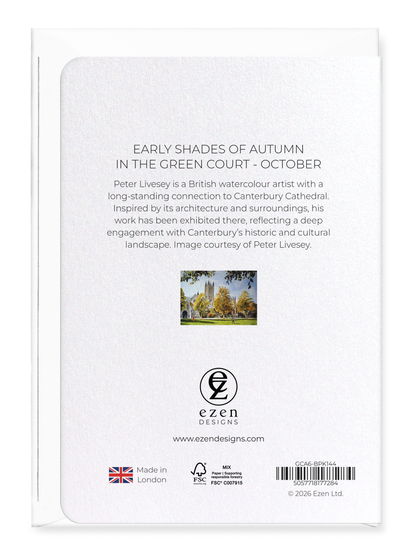 Ezen - Early shades of Autumn in the green court - October - Greeting Card - Back