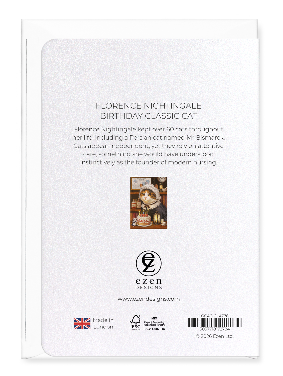Ezen - Florence Nightingale Birthday Classic Cat - Greeting Card - Back