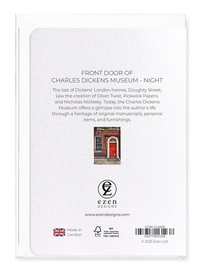 Ezen - Front Door of Charles Dickens Museum - Night - Greeting Card - Back