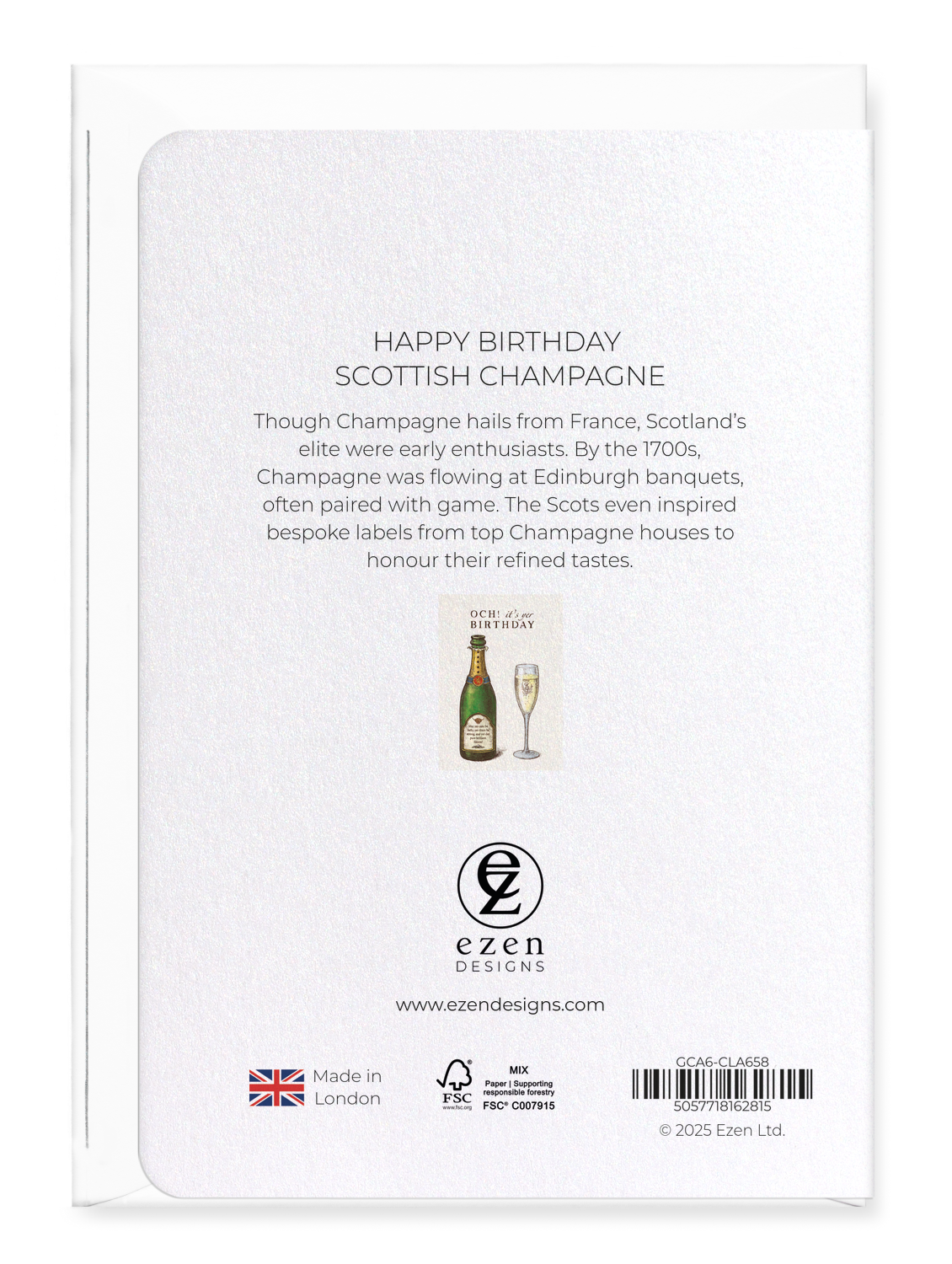 Ezen - Happy Birthday Scottish Champagne - Greeting Card - Back