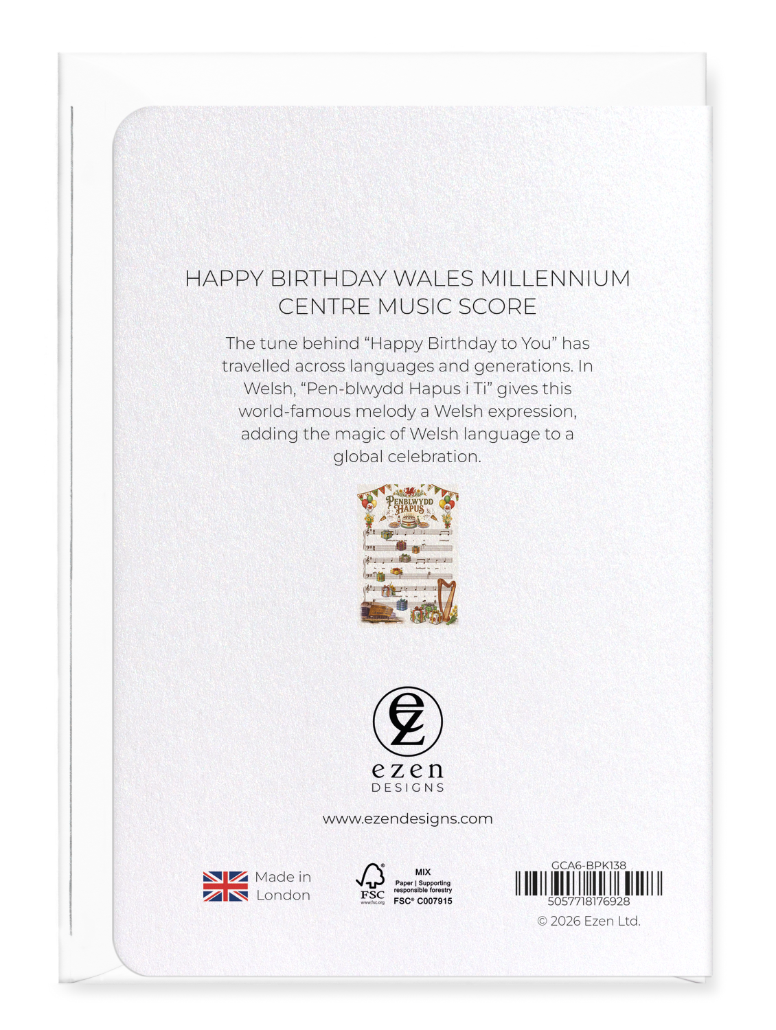 Ezen - Happy Birthday Wales Millennium Centre Music Score - Greeting Card - Back