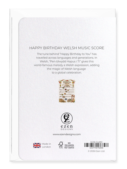 Ezen - Happy Birthday Welsh Music Score - Greeting Card - Back