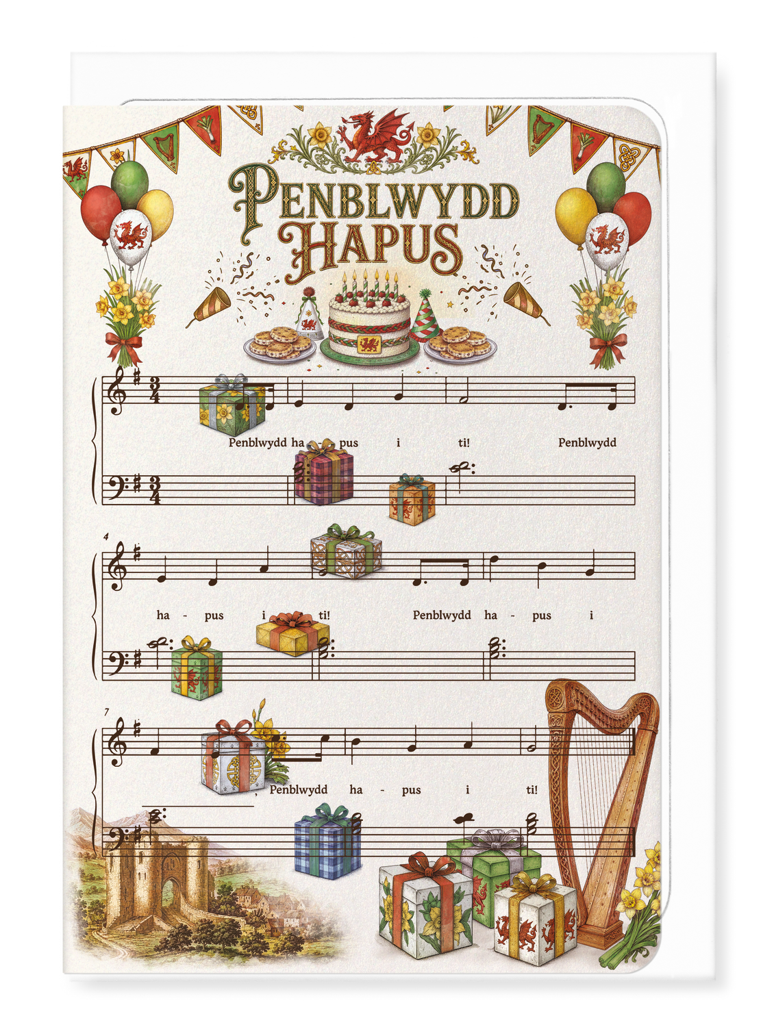 Ezen - Happy Birthday Welsh Music Score - Greeting Card - Front