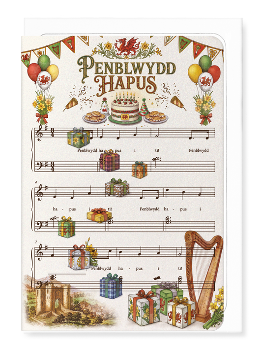 Ezen - Happy Birthday Welsh Music Score - Greeting Card - Front