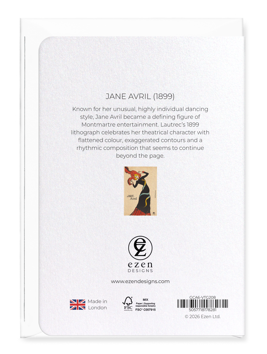 Ezen - Jane Avril (1899) - Greeting Card - Back