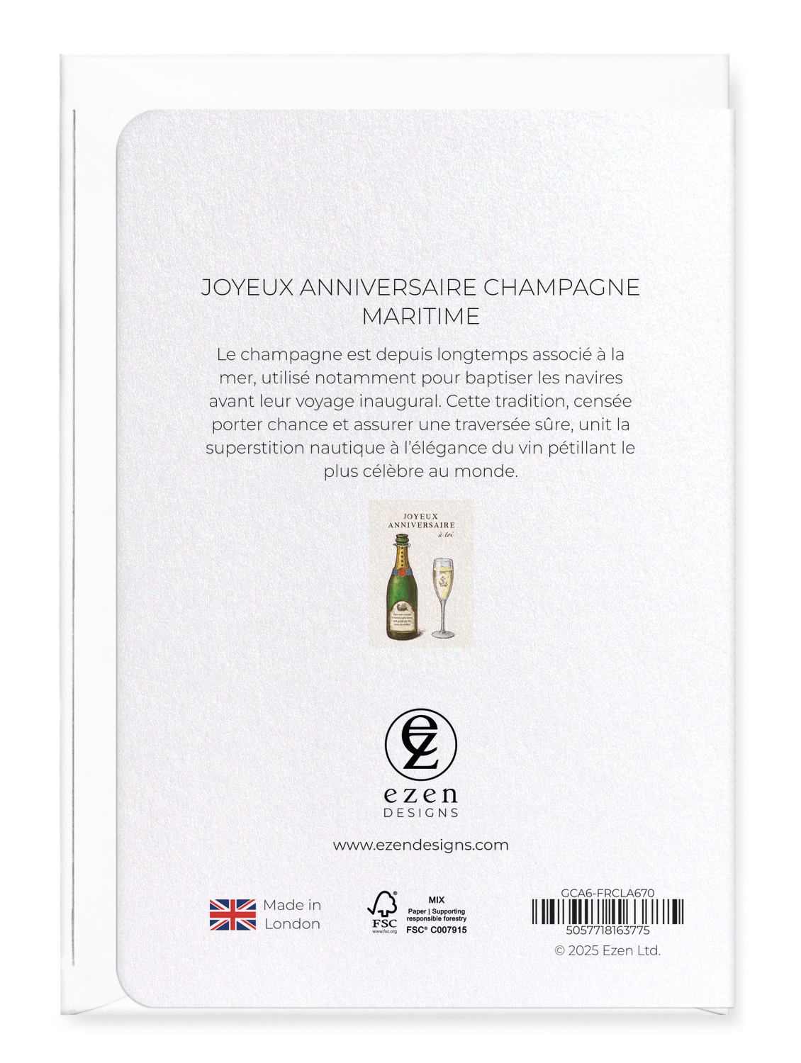 Ezen - Joyeux Anniversaire Champagne Maritime - Greeting Card - Back