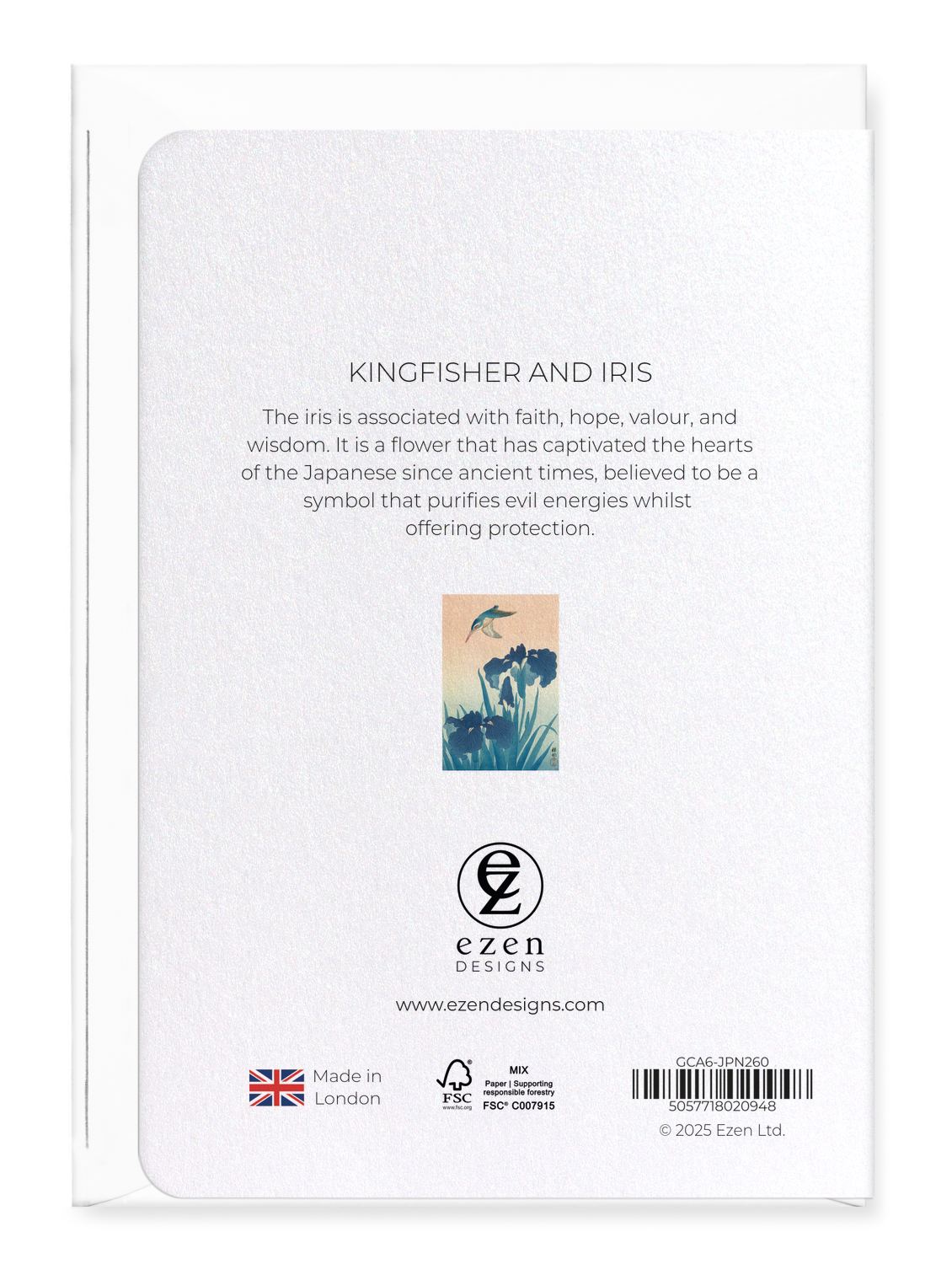 Ezen - Kingfisher and iris - Greeting Card - Back