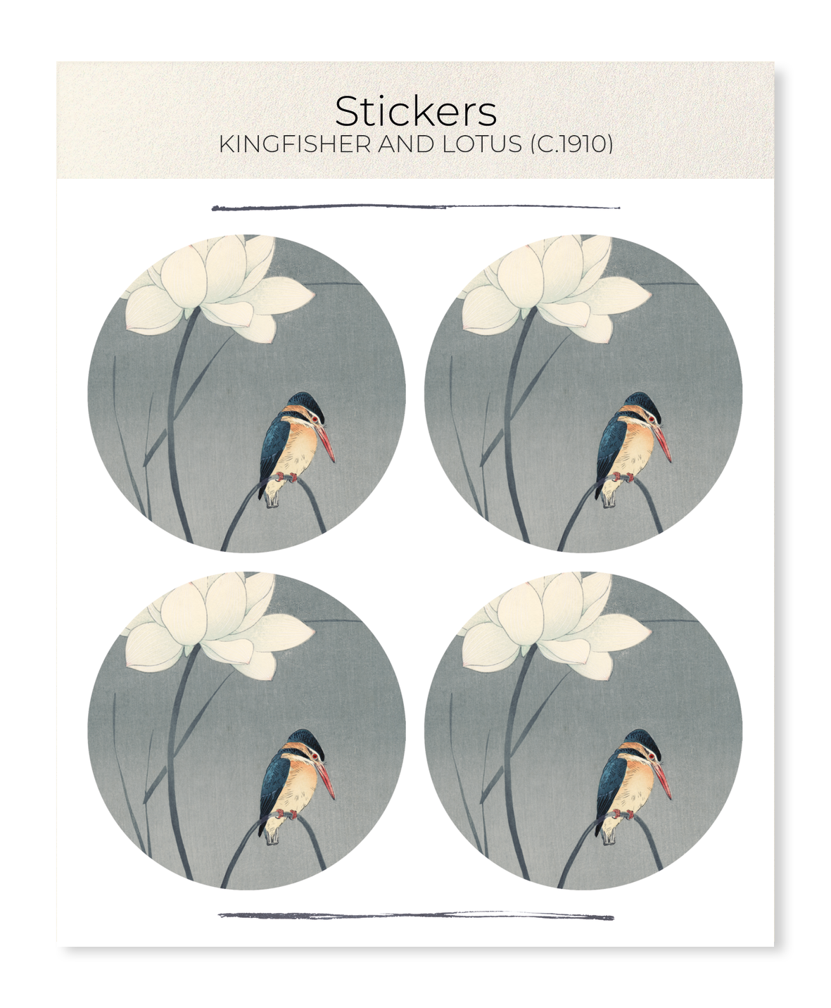 Ezen - Kingfisher and lotus (c.1910) - Sticker Set