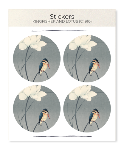 Ezen - Kingfisher and lotus (c.1910) - Sticker Set