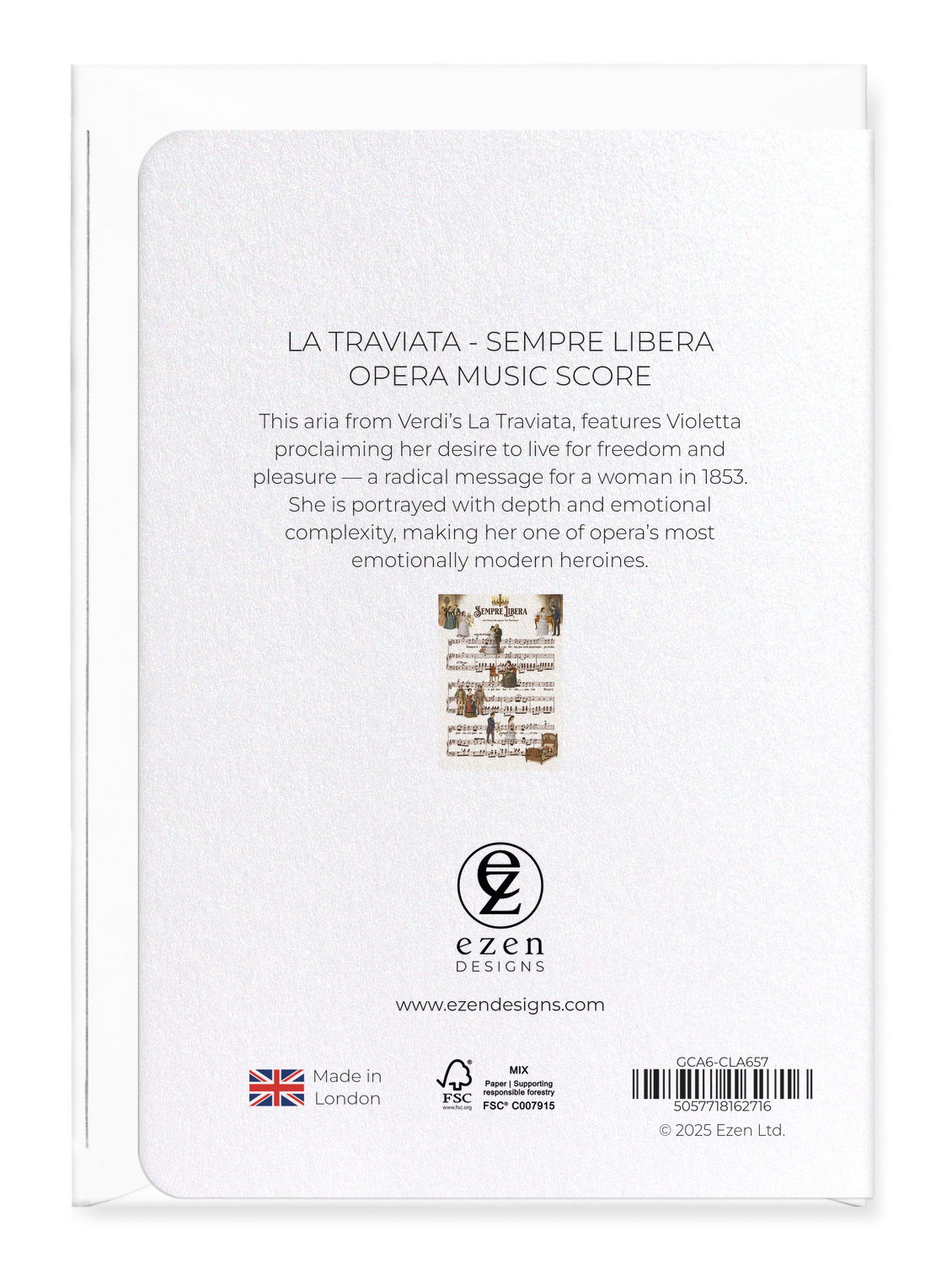 Ezen - La Traviata - Sempre Libera - Opera Music Score - Greeting Card - Back