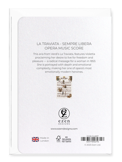 Ezen - La Traviata - Sempre Libera - Opera Music Score - Greeting Card - Back