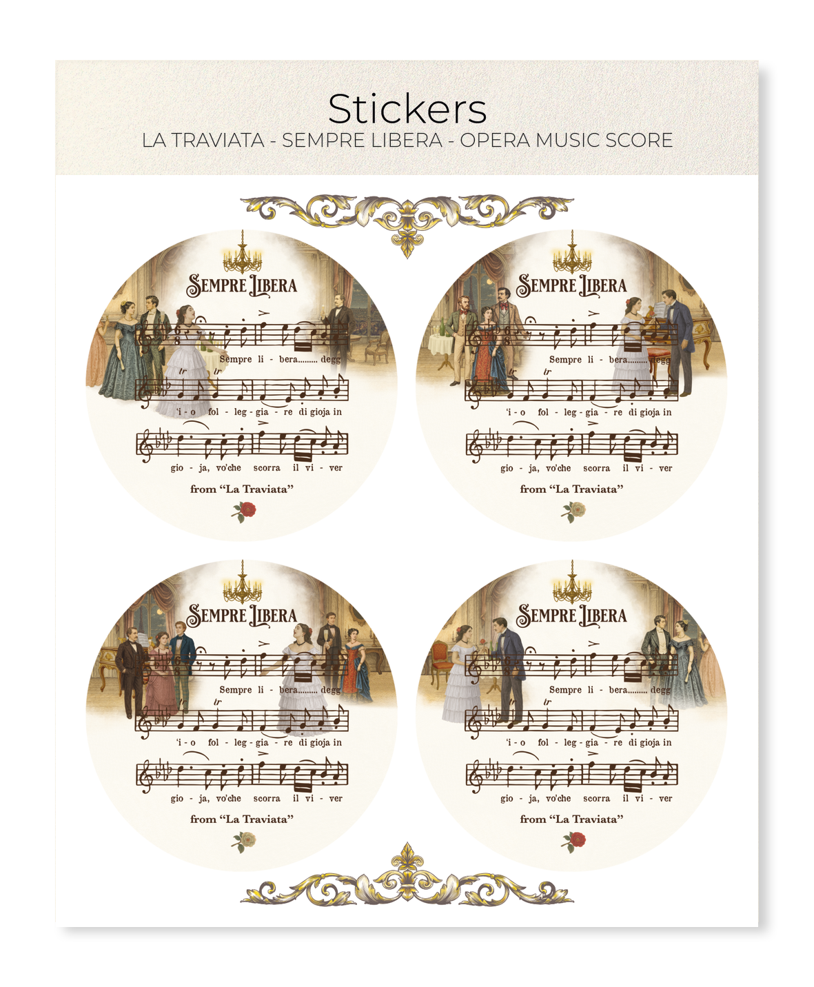 Ezen - La Traviata - Sempre Libera - Opera Music Score - Sticker Set
