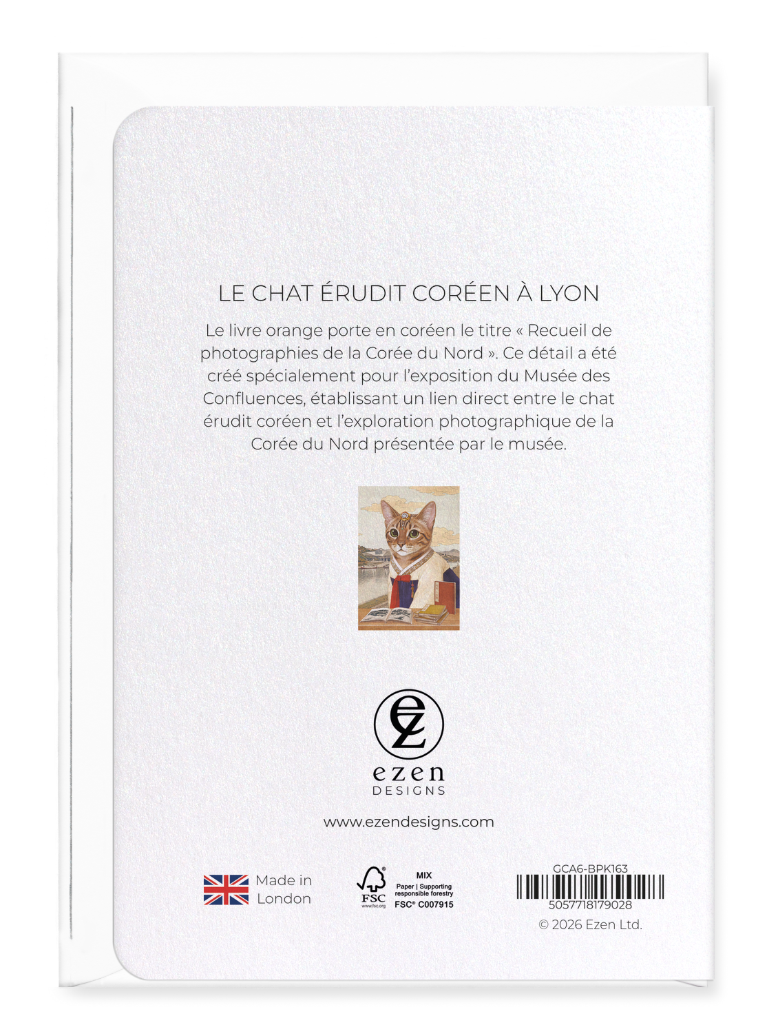 Ezen - Le chat érudit coréen à Lyon - Greeting Card - Back