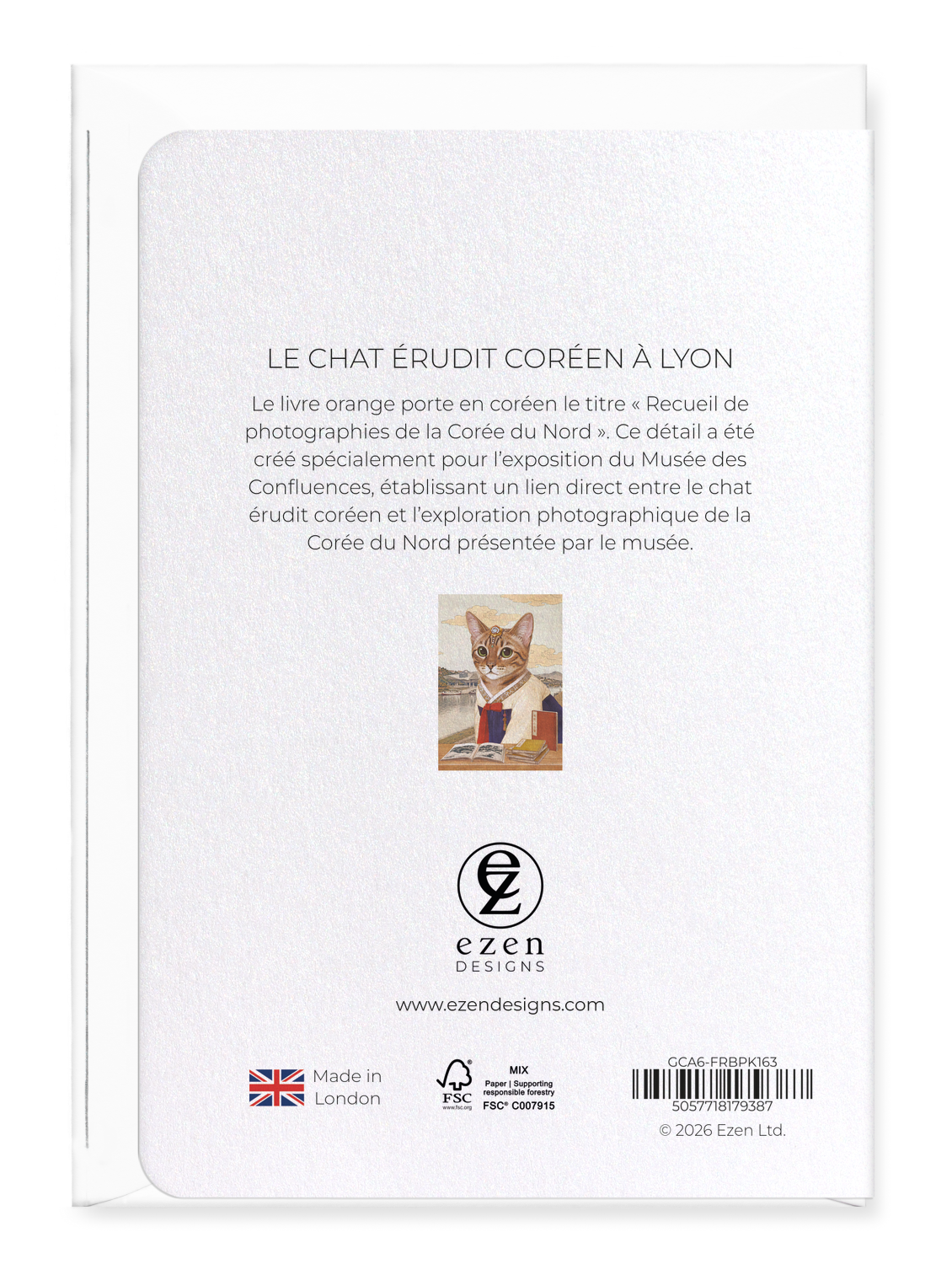Ezen - Le chat érudit coréen à Lyon - Greeting Card - Back