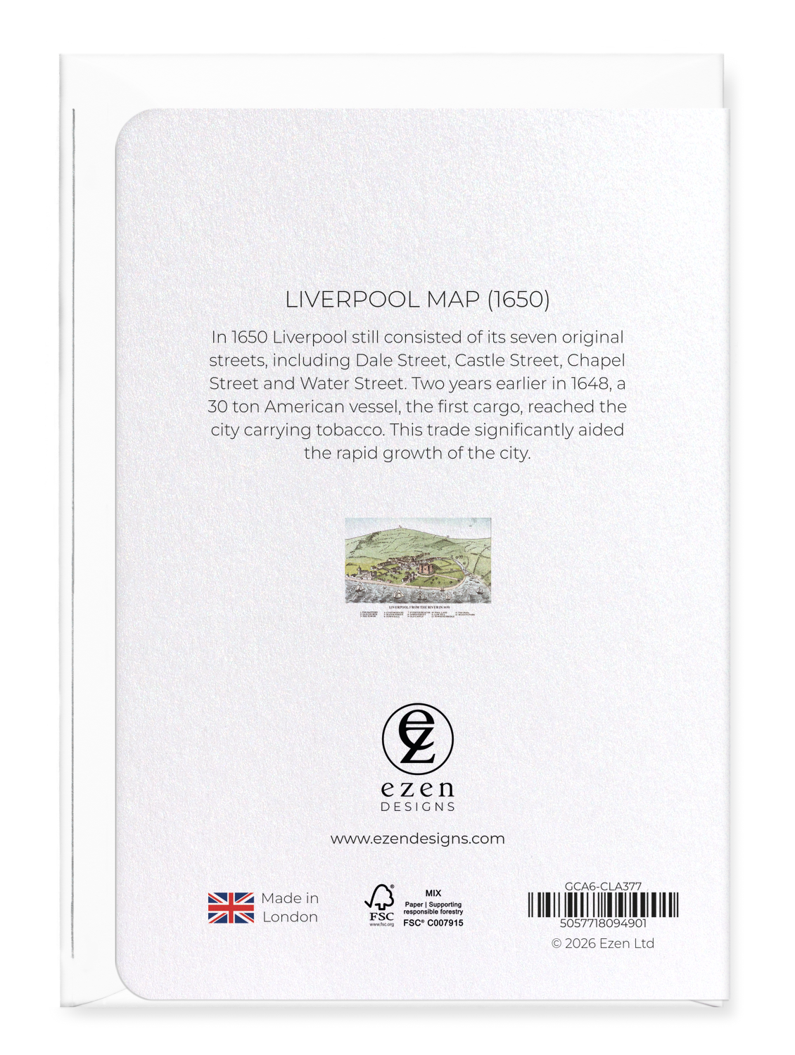 Ezen - Liverpool Map (1650) - Greeting Card - Back