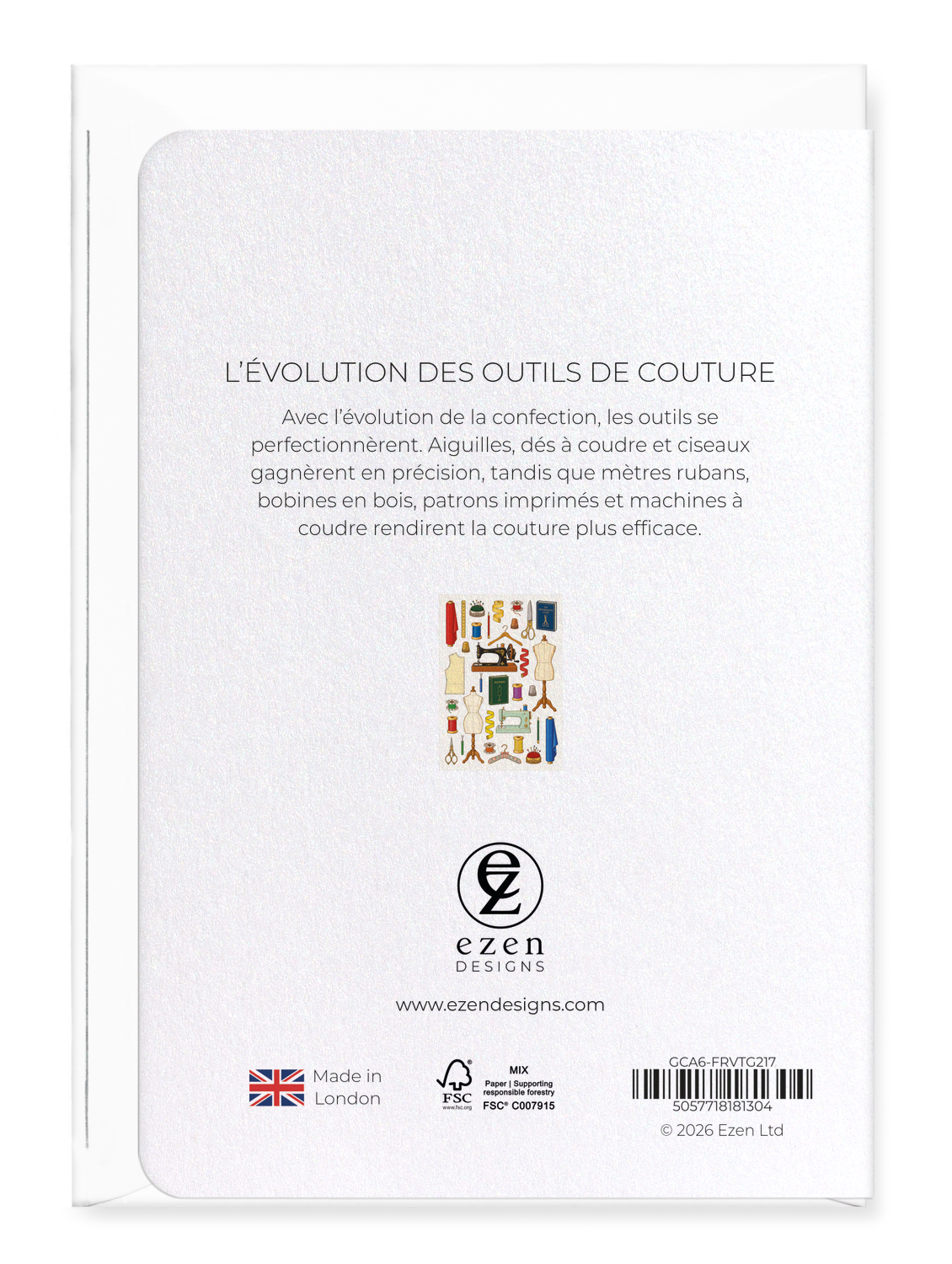 Ezen - L’ÉVOLUTION DES OUTILS DE COUTURE - Greeting Card - Back