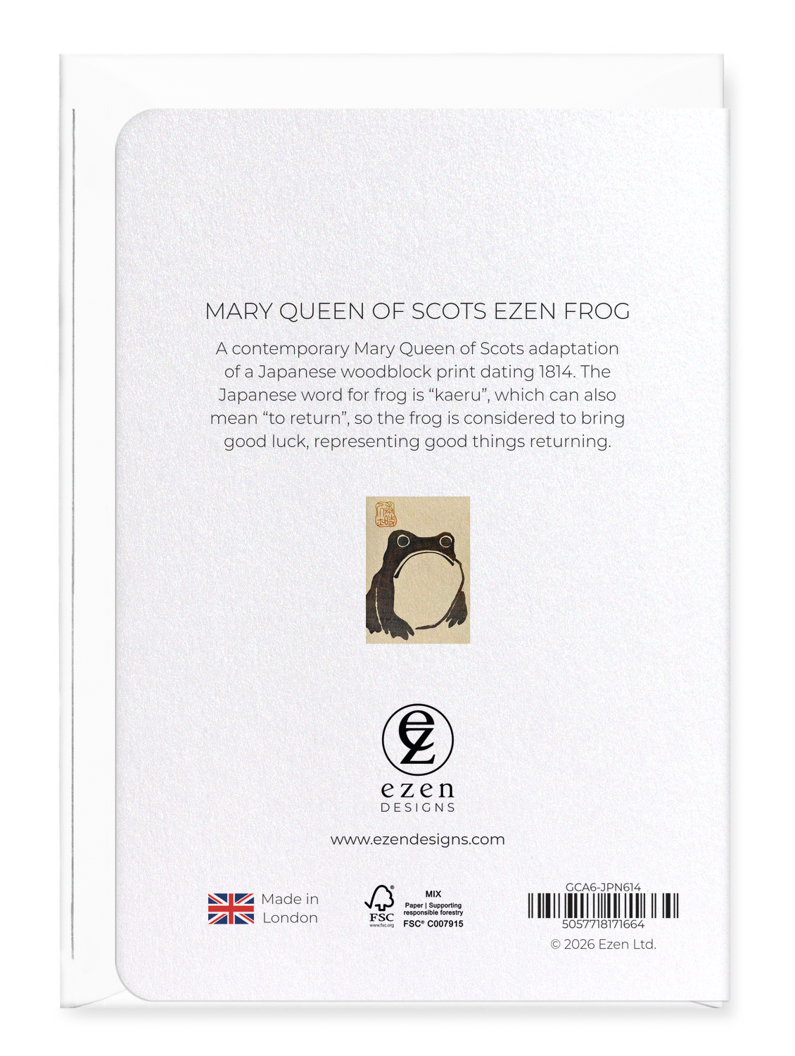 Ezen - Mary Queen of Scots Ezen Frog - Greeting Card - Back