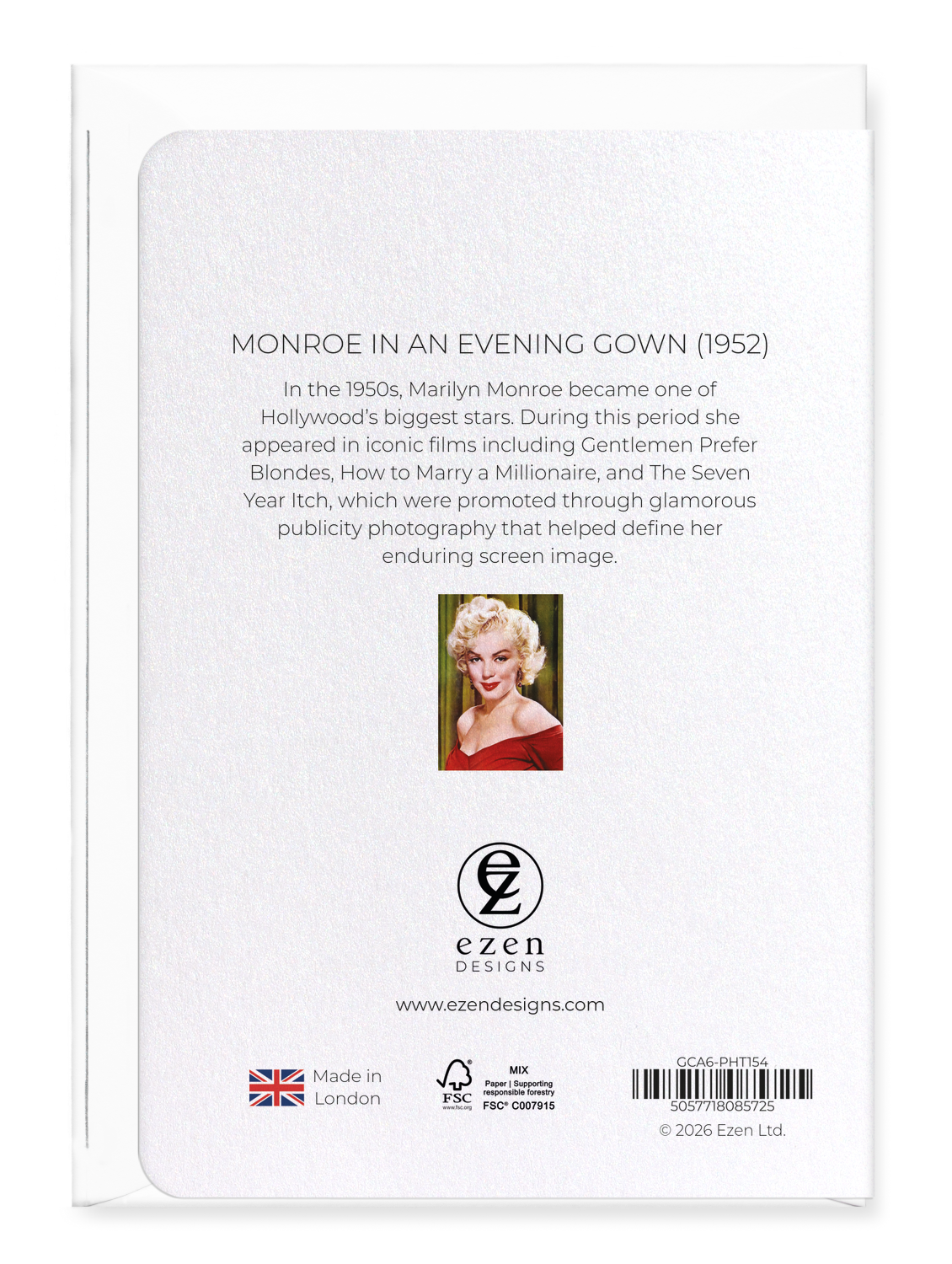 Ezen - Monroe in an evening gown (1952) - Greeting Card - Back