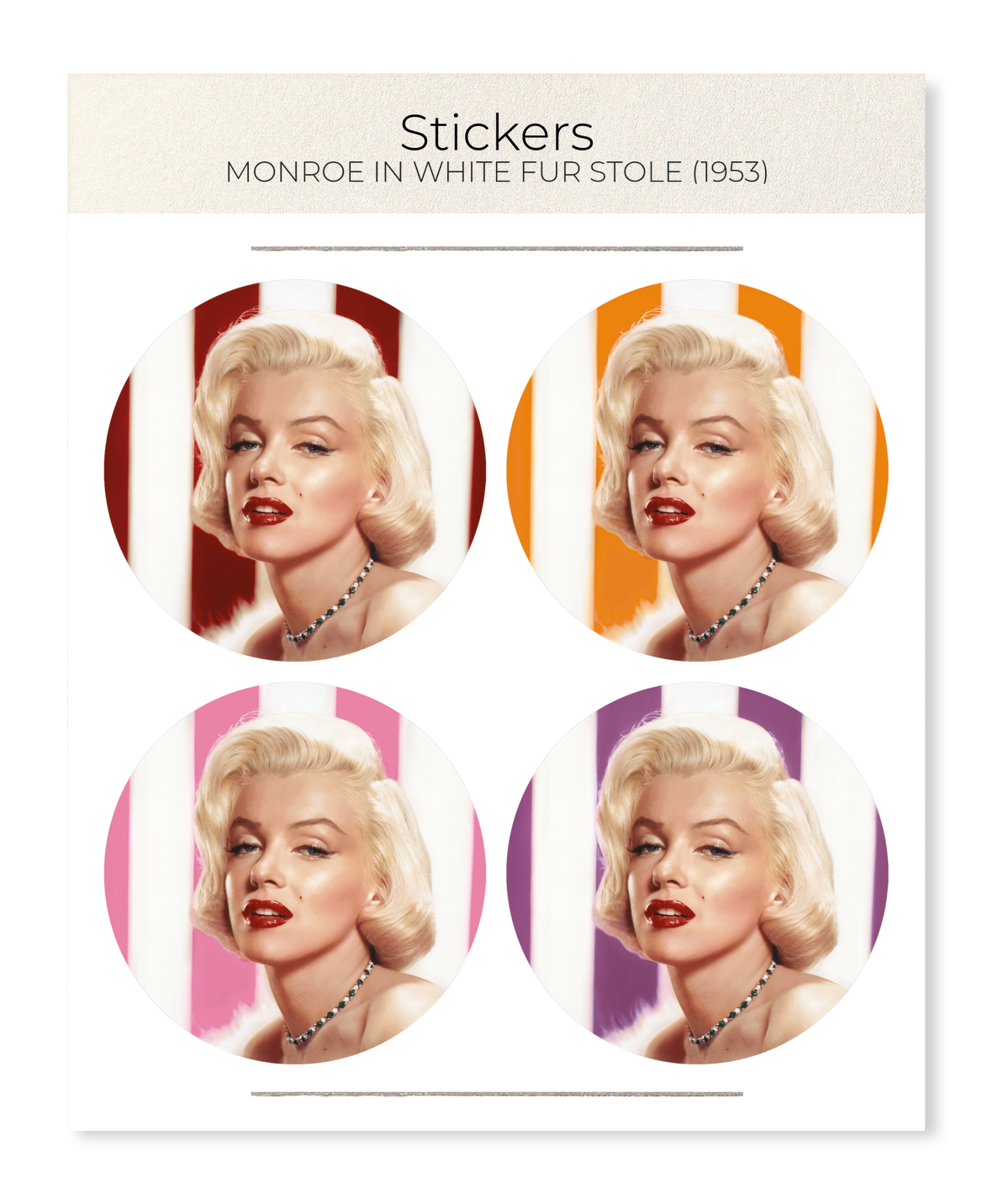 Ezen - Monroe in white fur stole (1953) - Sticker Set
