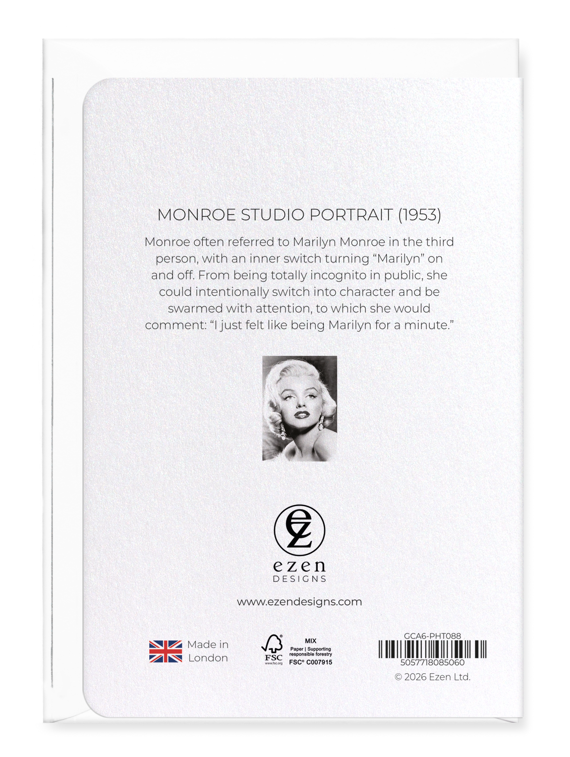 Ezen - Monroe studio portrait (1953) - Greeting Card - Back