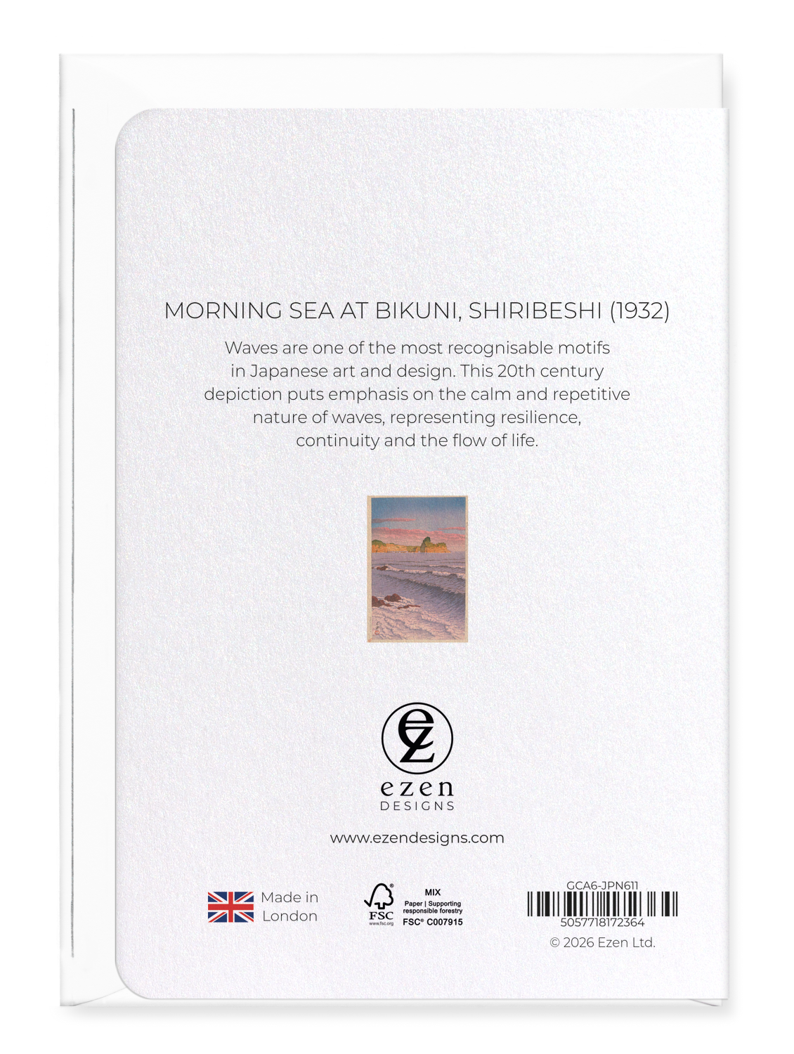 Ezen - Morning Sea at Bikuni, Shiribeshi (1932) - Greeting Card - Back