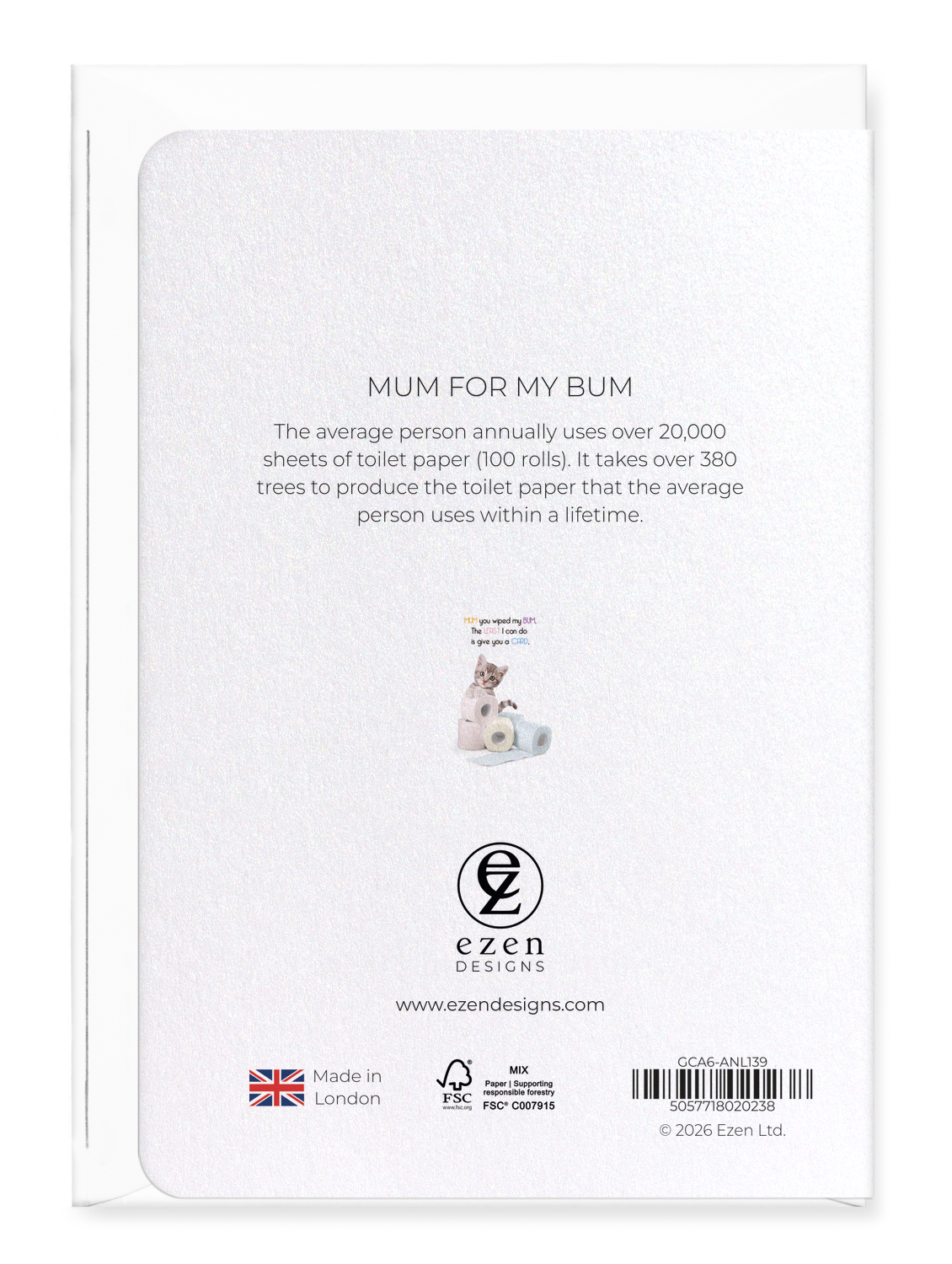 Ezen - Mum for my bum - Greeting Card - Back
